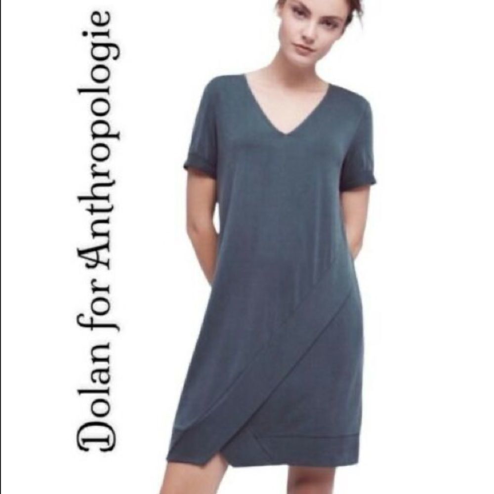 Anthropologie dolan black grey plunge cupro knit‎ mini t shirt dress